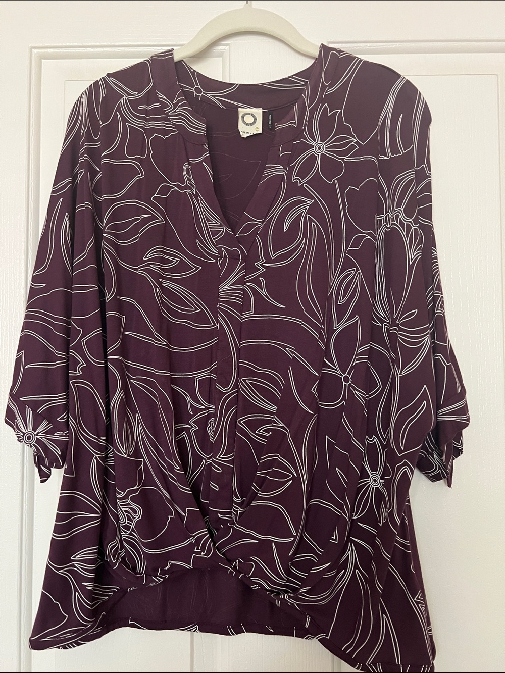 Women's Plum Floral V-Neck Blouse